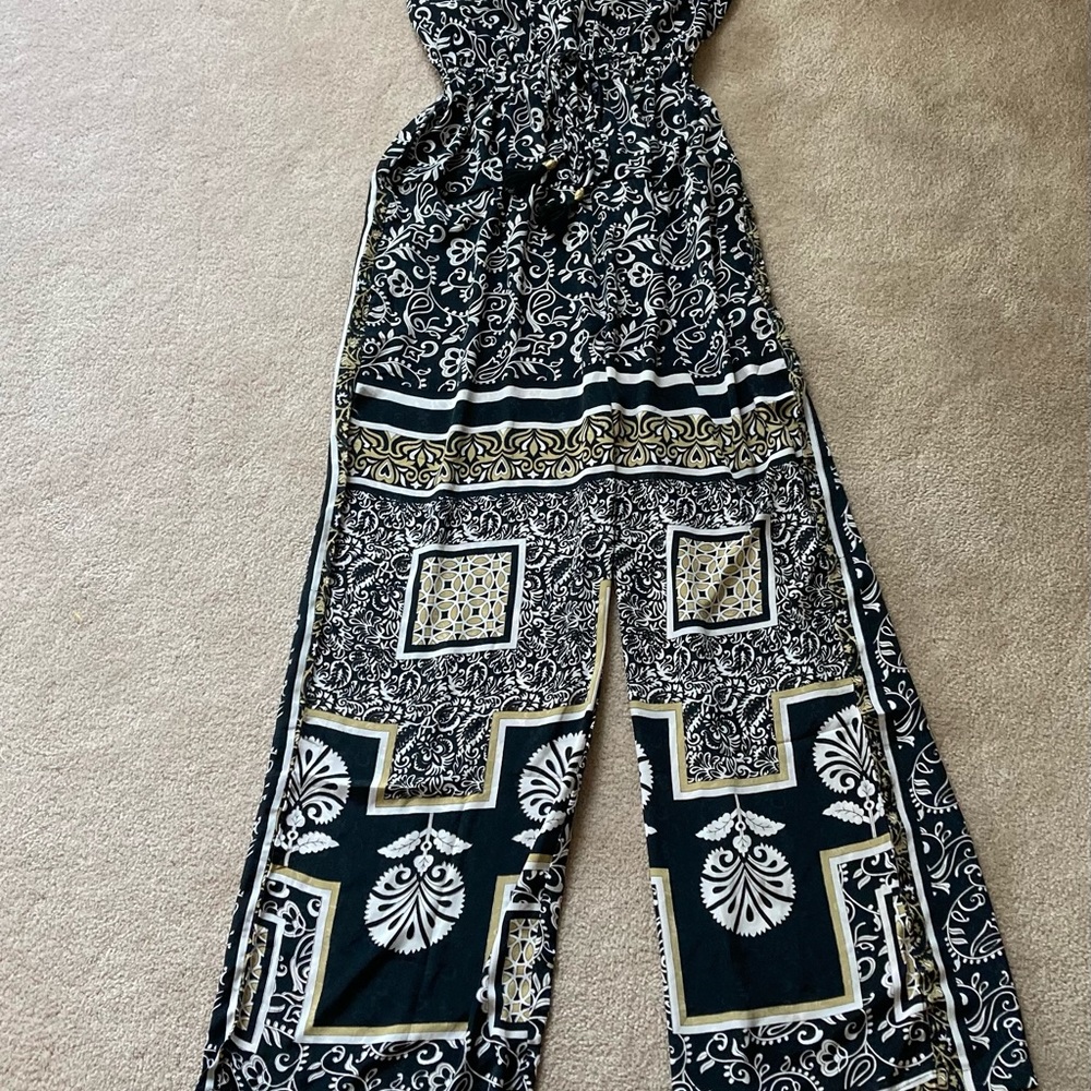 Midnight Sun Paisley V-Neck  Smock Tassel Jumper M